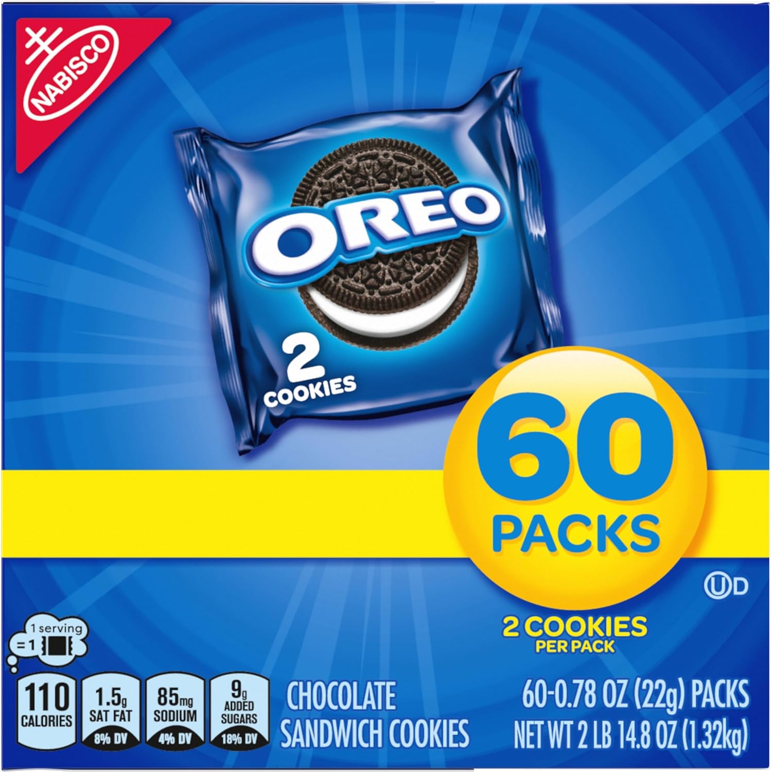 OREO Original Sandwich Cookies, 60 Individually Wrapped Snack Packs for Office Breakrooms and Pantries