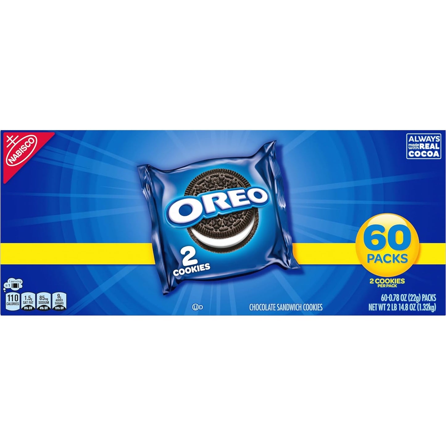 OREO Original Sandwich Cookies, 60 Individually Wrapped Snack Packs for Office Breakrooms and Pantries
