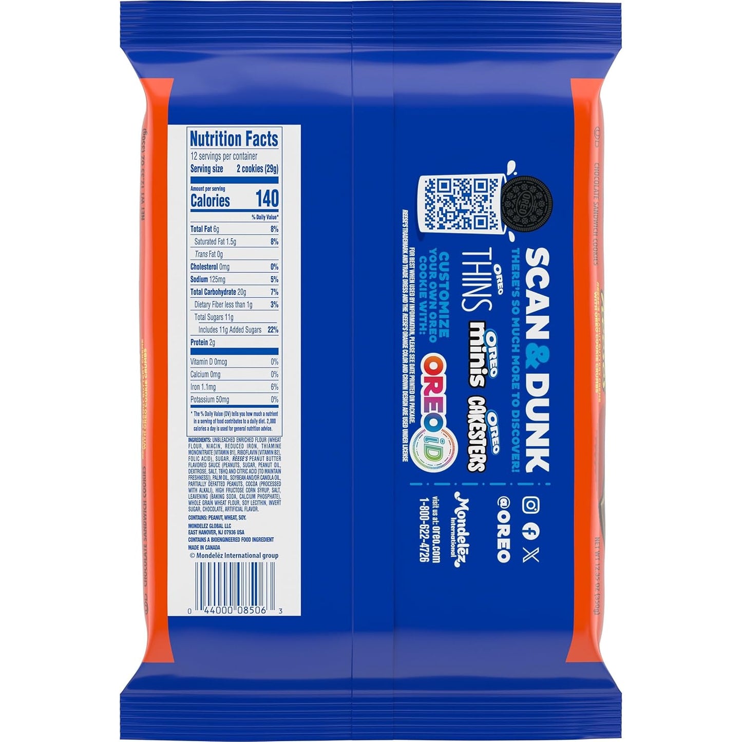 OREO REESE'S Peanut Butter Creme Cookies – After-School Lunchbox Treat for Kids, Kosher Sandwich Snack, 12.35 oz
