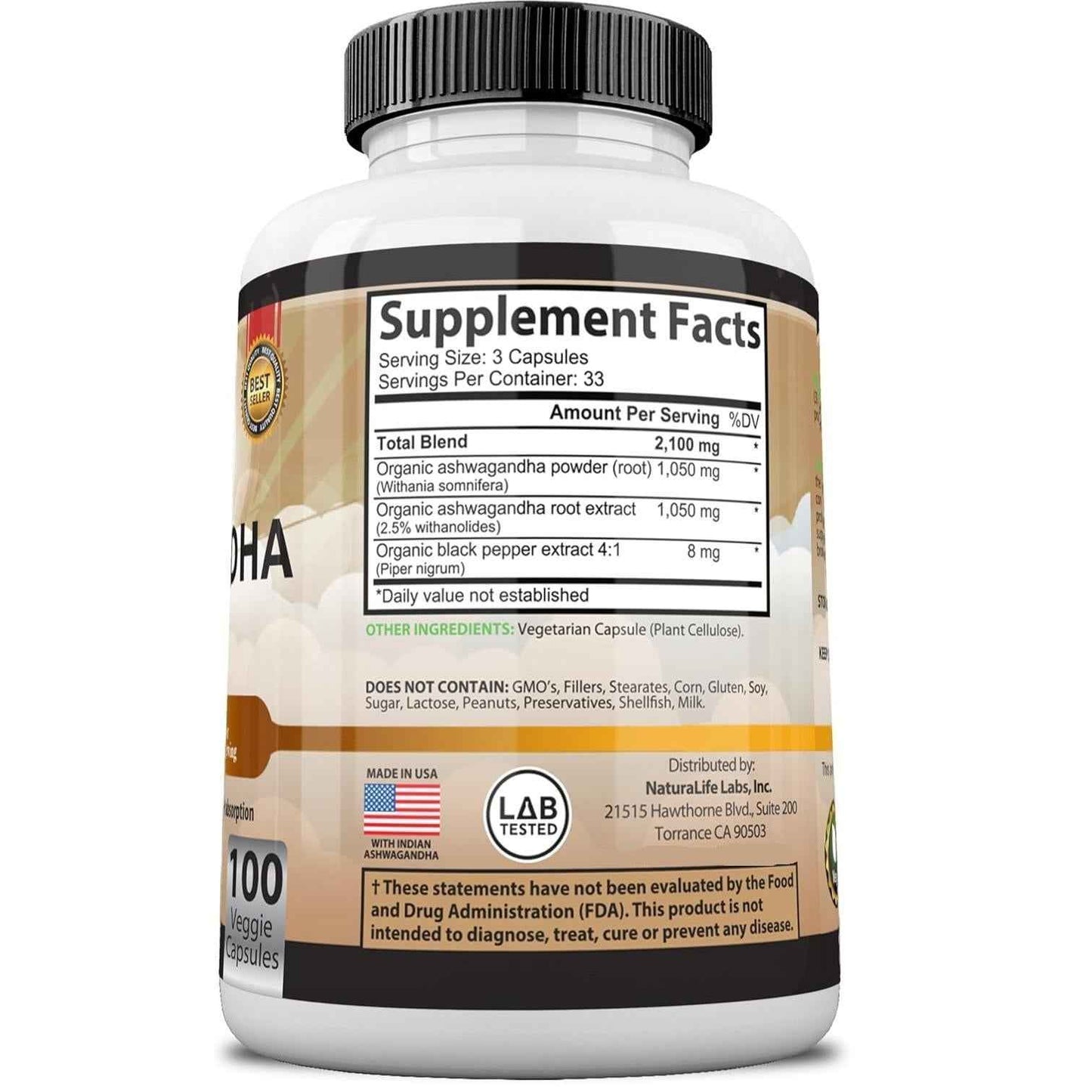 NaturaLife Labs Ashwagandha 2100 mg – Caffeine Alternative for Morning Focus and Sustained Workday Energy