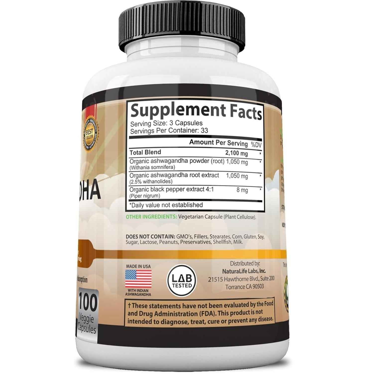 NaturaLife Labs Ashwagandha 2100 mg – Caffeine Alternative for Morning Focus and Sustained Workday Energy