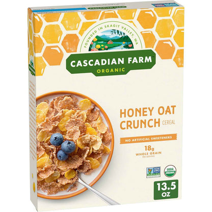 Cascadian Farm Honey Oat Crunch – Clean-Ingredient Cereal for the Clutter-Free Counter, 13.5 oz