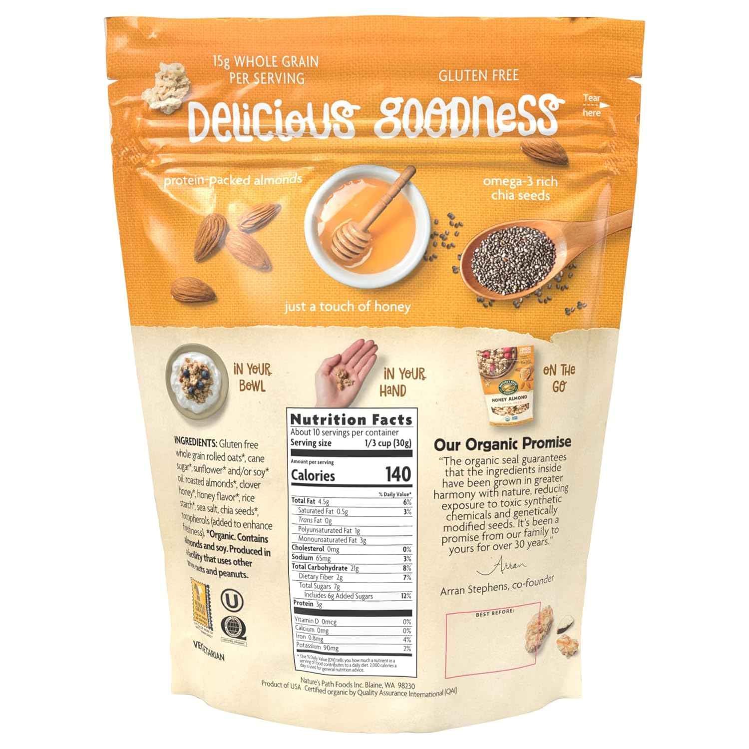 Nature's Path Organic Honey Almond Granola – Resealable Trail Snack for Hiking and Day Trips