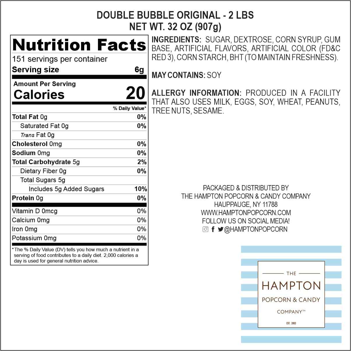 Double Bubble Original Bubble Gum – Hygienic Individually Wrapped Pieces for Shared Candy Dishes, 1 lb Bulk Bag