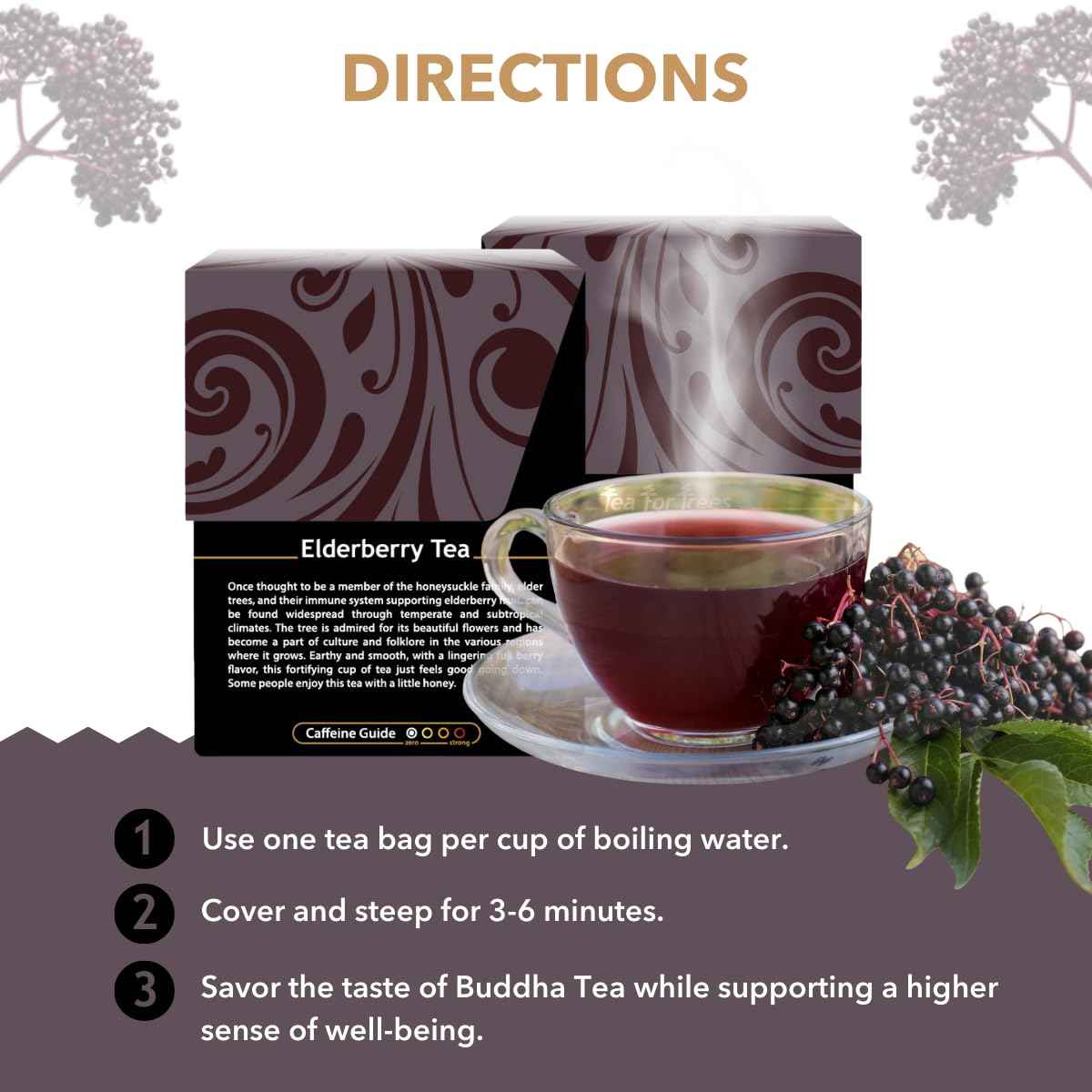 Buddha Teas Elderberry Herbal Tea Box – Elegant Housewarming and Holiday Present for Tea Lovers
