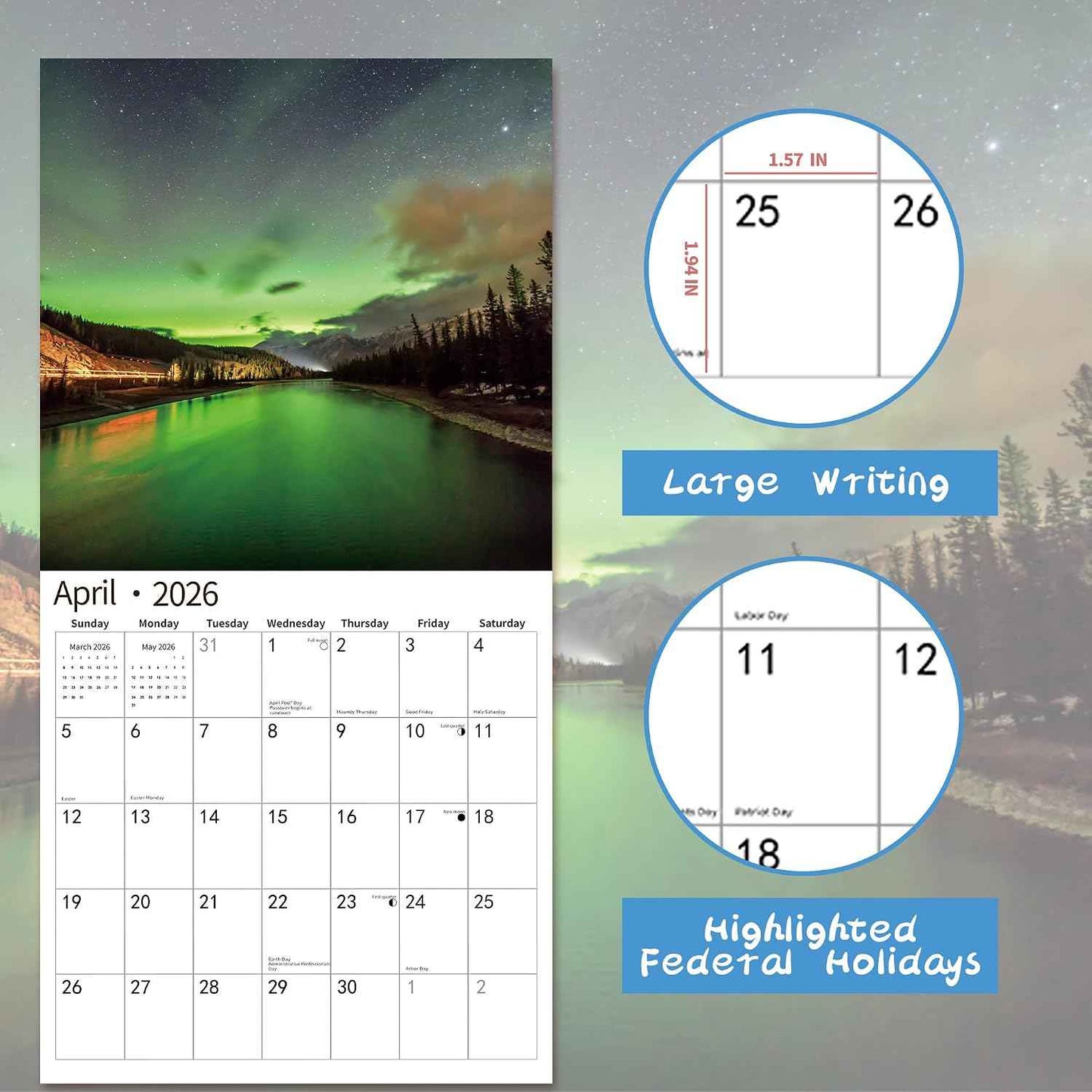 Calendars by LA Calendars 2026 Wall Calendar – Living Room Wall Decor, 12 x 24 Inch Statement Piece in 9 Themes