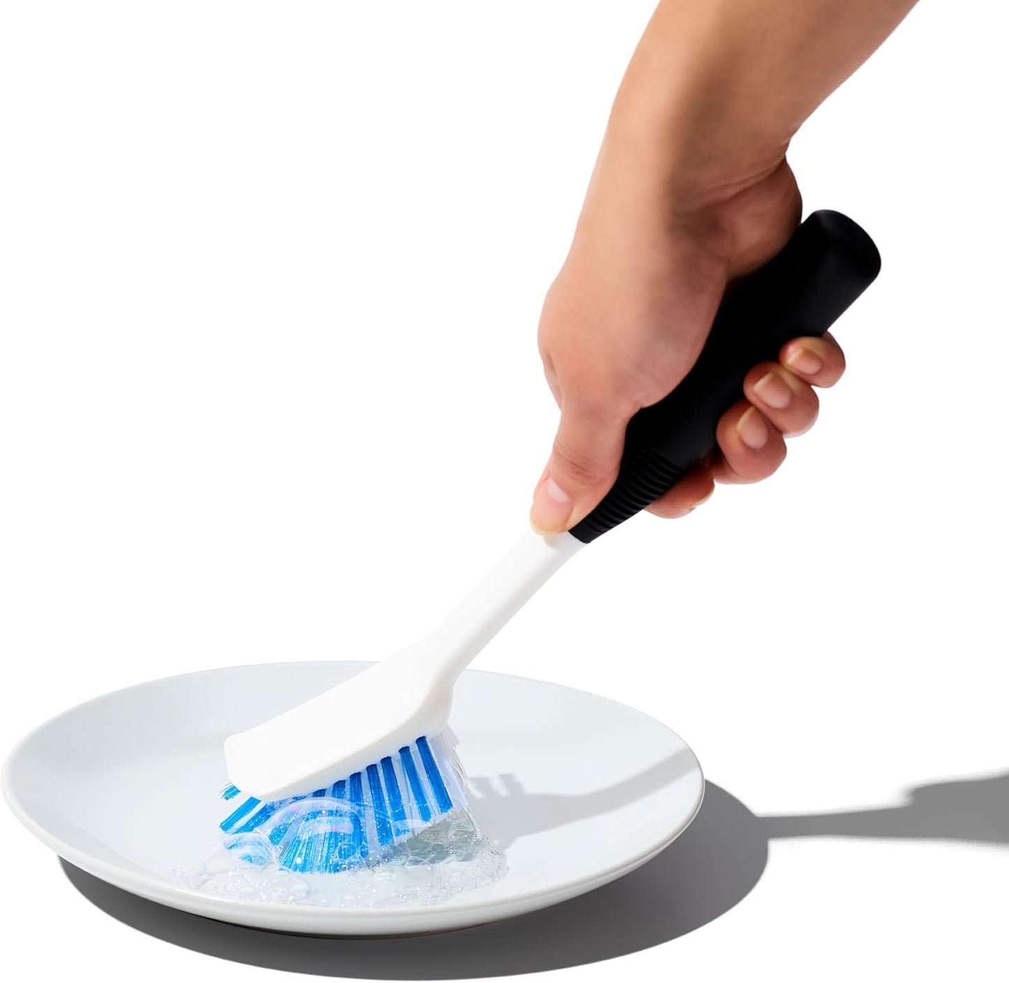 OXO Good Grips Dish Brush – Galley Kitchen Cleanup Essential for Daily Meal Prep, Nylon Bristle Scrubber with Built-In Scraper