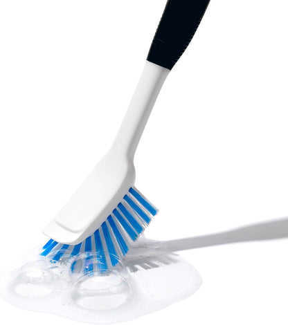 OXO Good Grips Dish Brush – Galley Kitchen Cleanup Essential for Daily Meal Prep, Nylon Bristle Scrubber with Built-In Scraper
