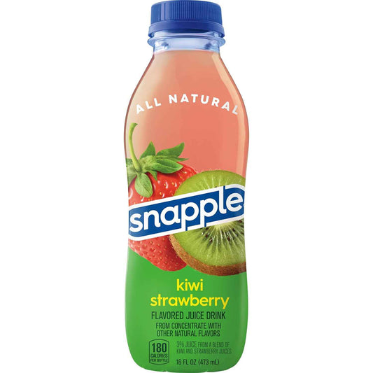 Snapple Kiwi Strawberry Juice 16 Fl Oz Bottles 12 Pack - Gluten Free Kids Birthday Party Drink and Family Gathering Beverage