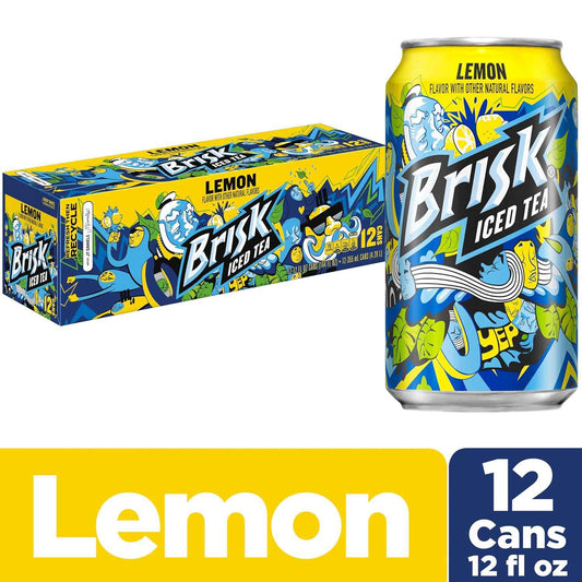 Brisk Iced Tea Lemon Flavor – Travel-Ready Cans for Picnics, Tailgates, and Patio Dining, 12 Pack