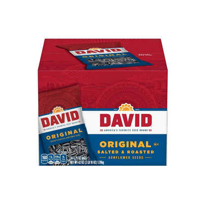 DAVID Sunflower Seeds Original – Game-Day Host Gift and Snack Box Staple, Pack of 24 Single-Serve 1.75oz Bags