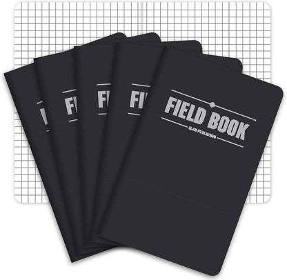Elan Publishing Company Field Notebook – Simple Black Pocket Notebook for Clutter-Free Writing, 3.5x5.5 Inch Graph Journal, Pack of 5