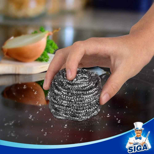 MR.SIGA Stainless Steel Scourer – Heavy-Duty Grill Cleaner for Backyard BBQ and Patio Cookouts, Pack of 6