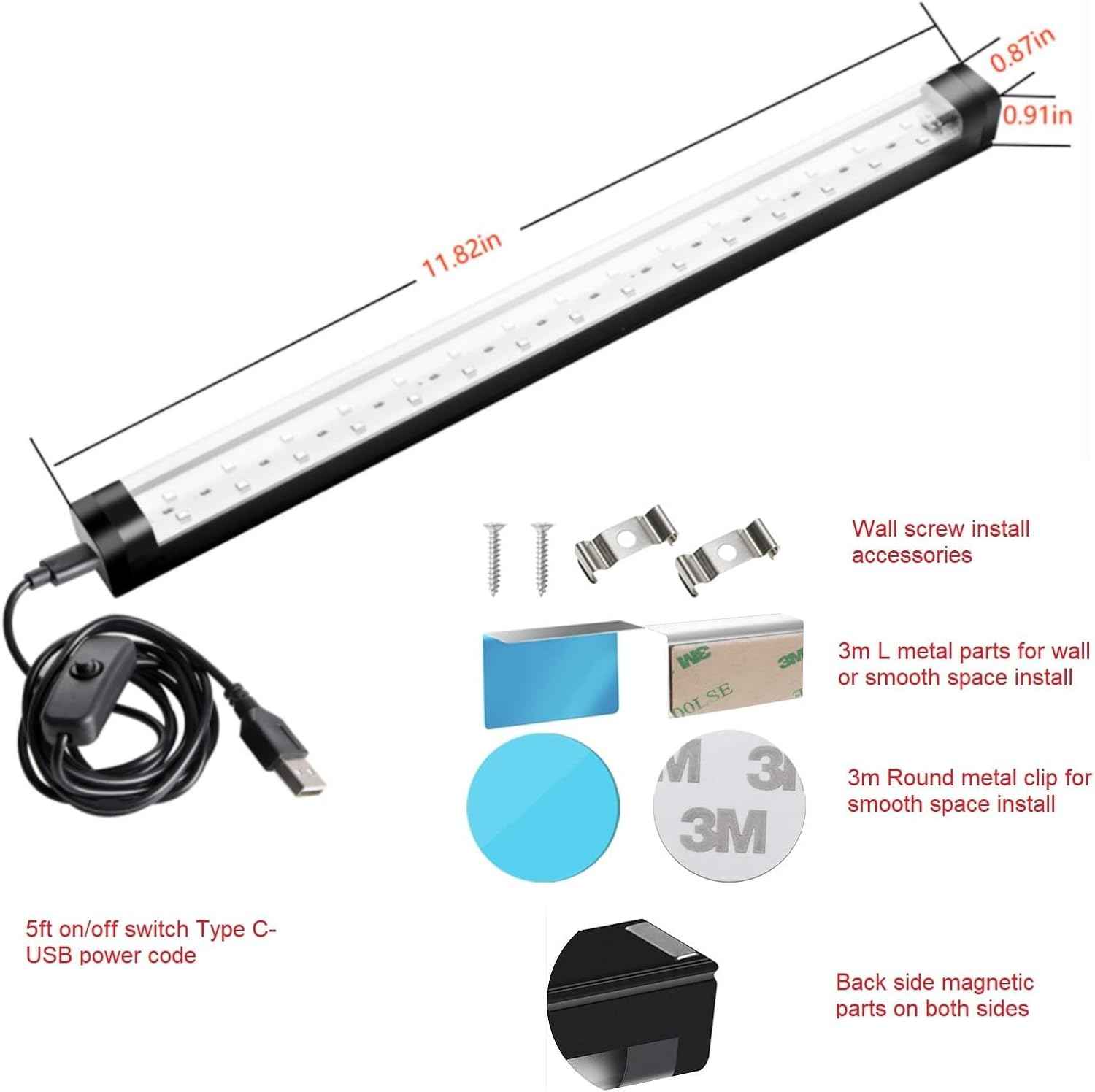 THLITURE Black Light Bar – Flameless UV Lighting Safe Around Kids, Pets, and Curtains, Cool-Touch 1ft LED 2 Pack