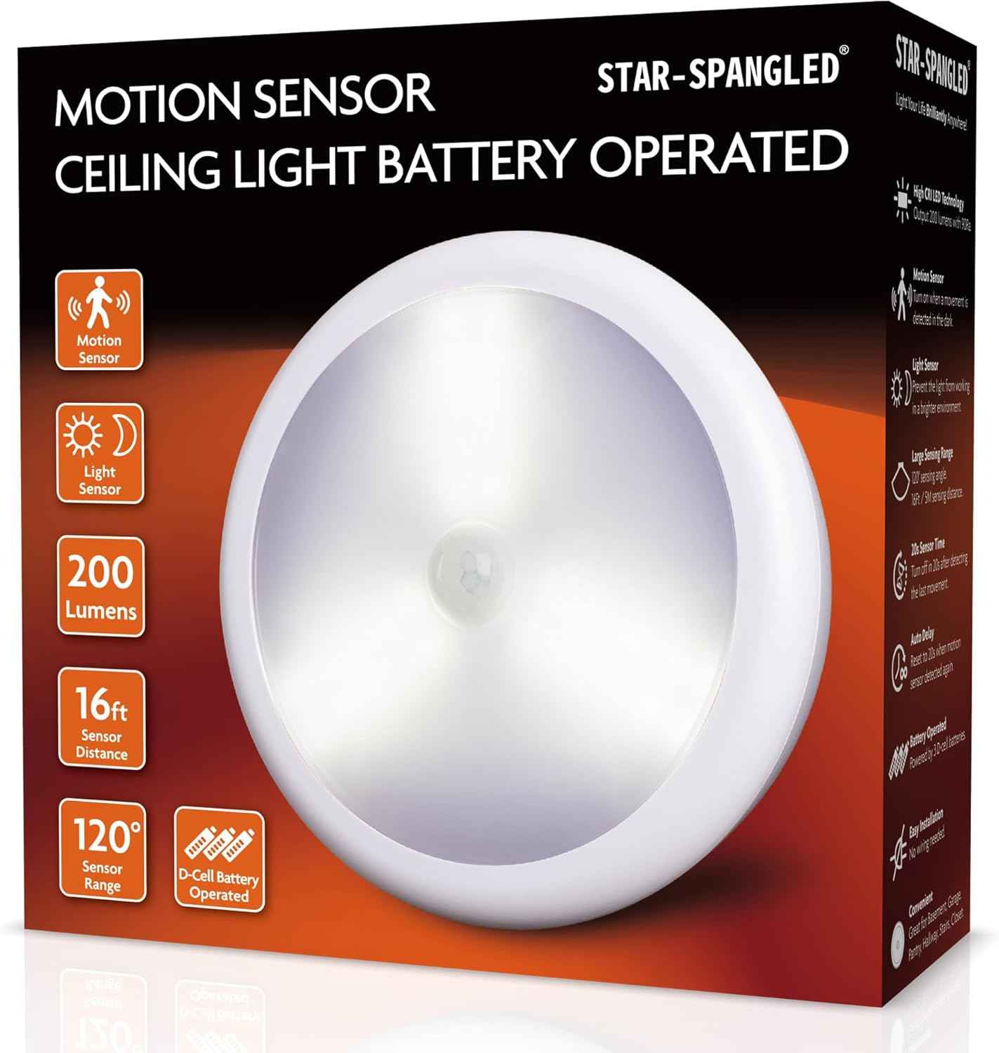 STAR-SPANGLED Motion Sensor Ceiling Light – Single Low-Profile Disc for Clutter-Free Hallways and Closets