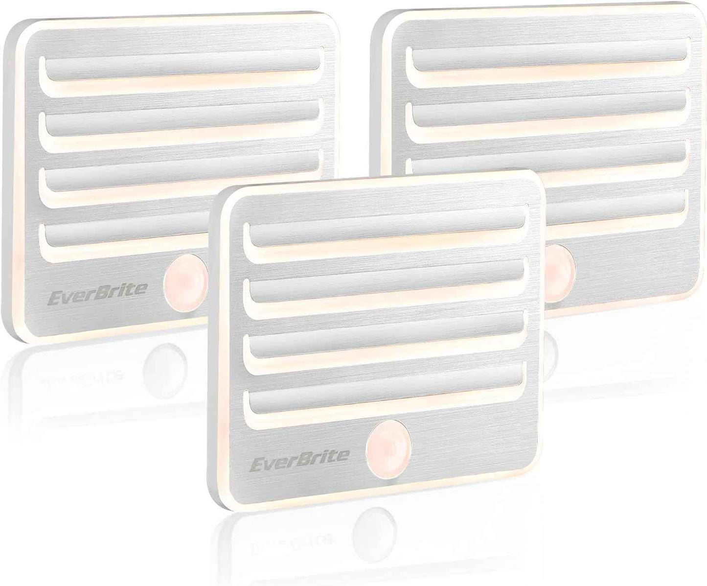 EverBrite Motion Sensor Night Lights for Clean Modern Homes, Simple Cordless LED Lighting with Uncluttered Design, 3 Pack