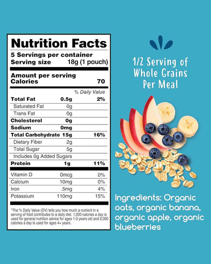 Amara Organic Baby Cereal for Babies Transitioning to Solids, Portable Squeeze Pouches for Daycare and Stroller Outings, 3.5oz 5-Count