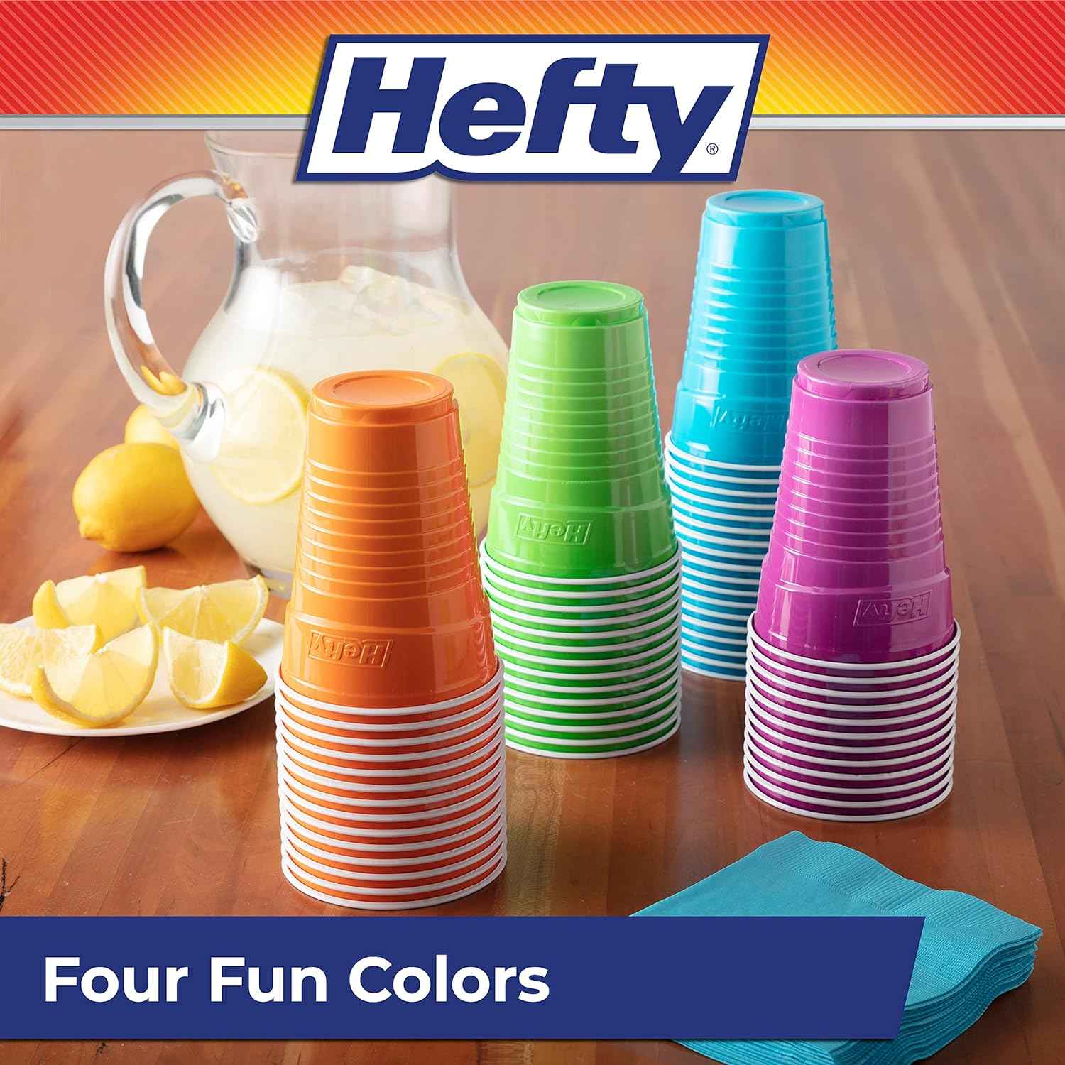 Hefty Party On Patriotic Party Cups – Festive Table Setting Drinkware for Summer Holiday Tablescapes, Firework Print 76 Count