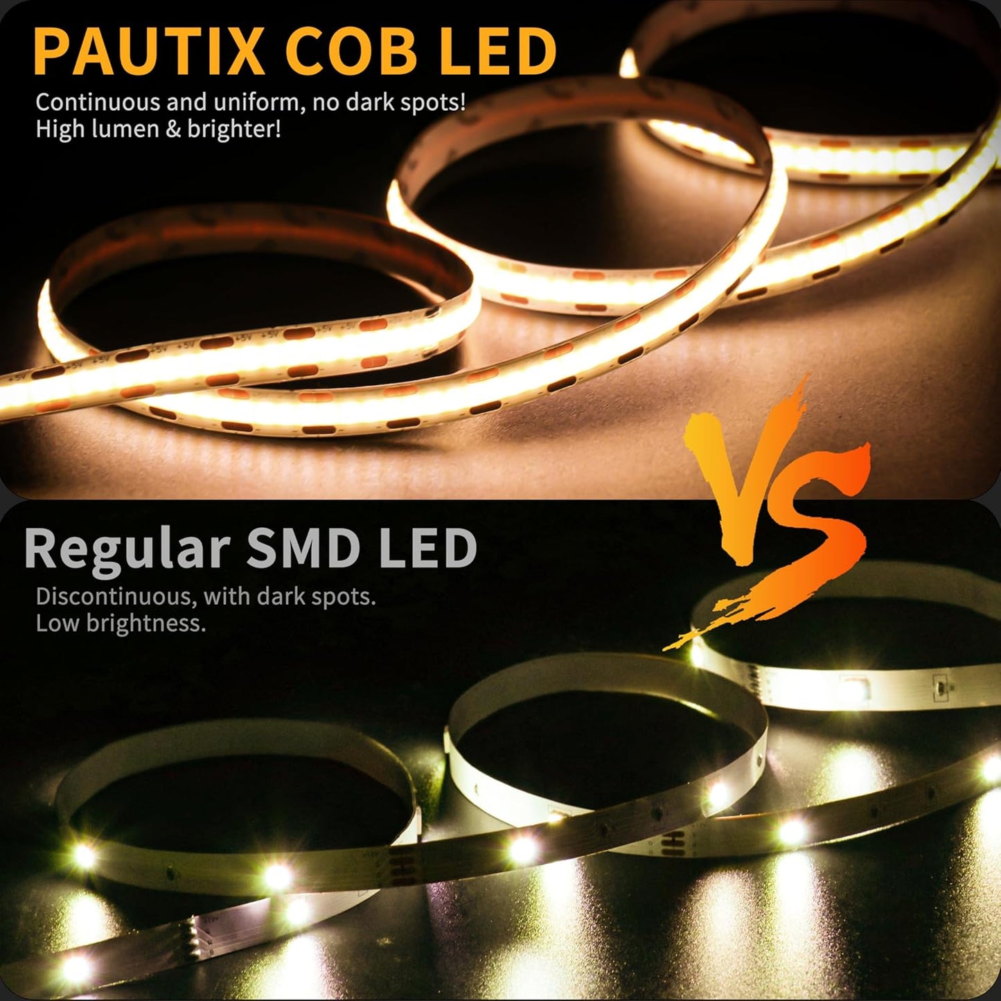 PAUTIX 5V COB LED Strip Light – Tool-Free USB Lighting for Clean, Clutter-Free Walls and Undisturbed Minimalist Interiors