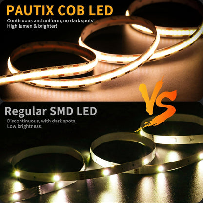 PAUTIX 5V COB LED Strip Light – Tool-Free USB Lighting for Clean, Clutter-Free Walls and Undisturbed Minimalist Interiors