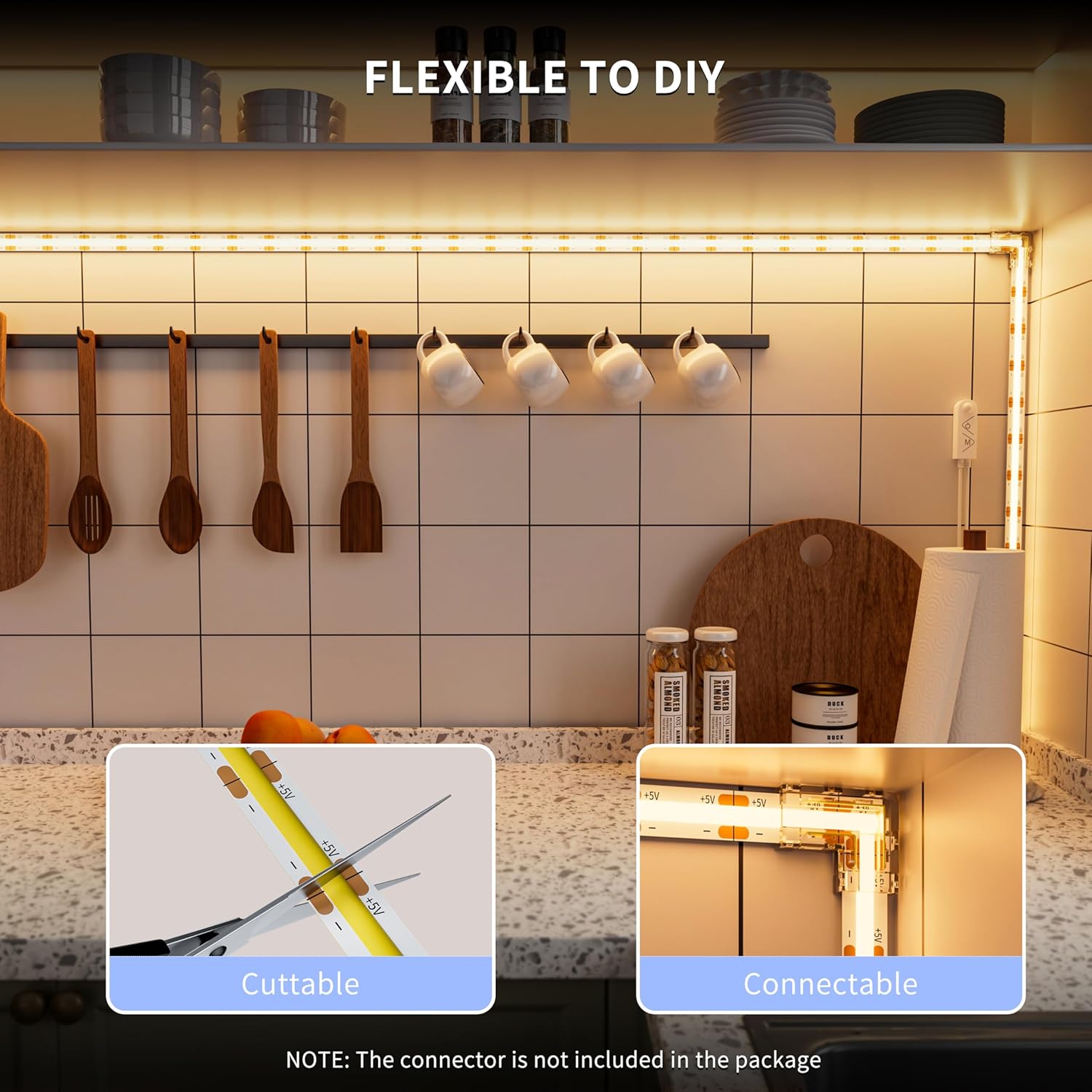 PAUTIX COB LED Strip with Motion Sensor – Clean Tool-Free Under-Cabinet Kitchen Lighting, 5V USB Motion Activated Strip