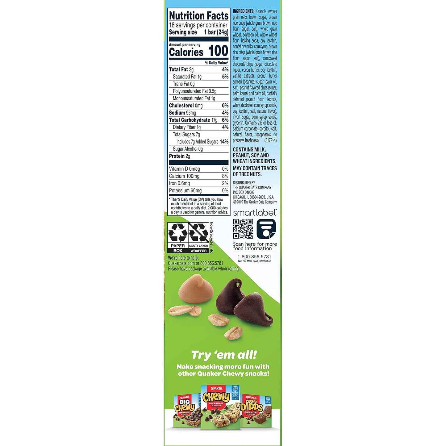Quaker Chewy Peanut Butter Chocolate Chip Granola Bars – Kid-Friendly School Lunchbox Snack for Back-to-School Routines