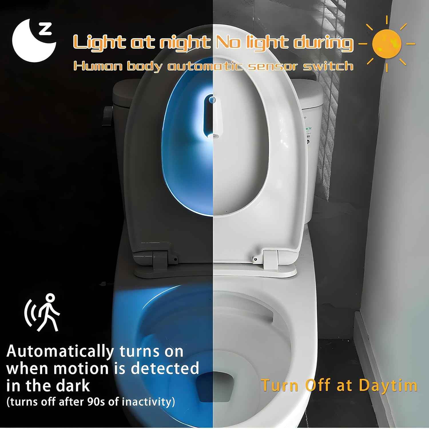 Toilet Night Light 8 Color Modes – Stylish Bathroom Accent Light, Motion Sensor Rechargeable LED