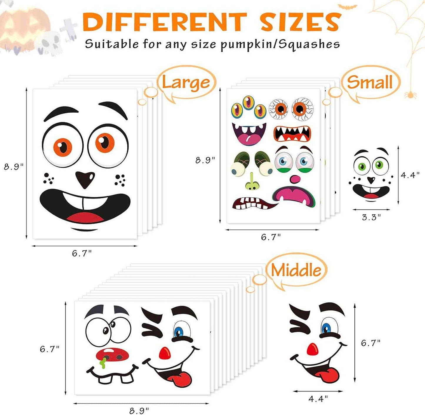 BainGsek 56 Funny Pumpkin Stickers for Kids – No-Knife Decorating Activity for Family Halloween and School Parties