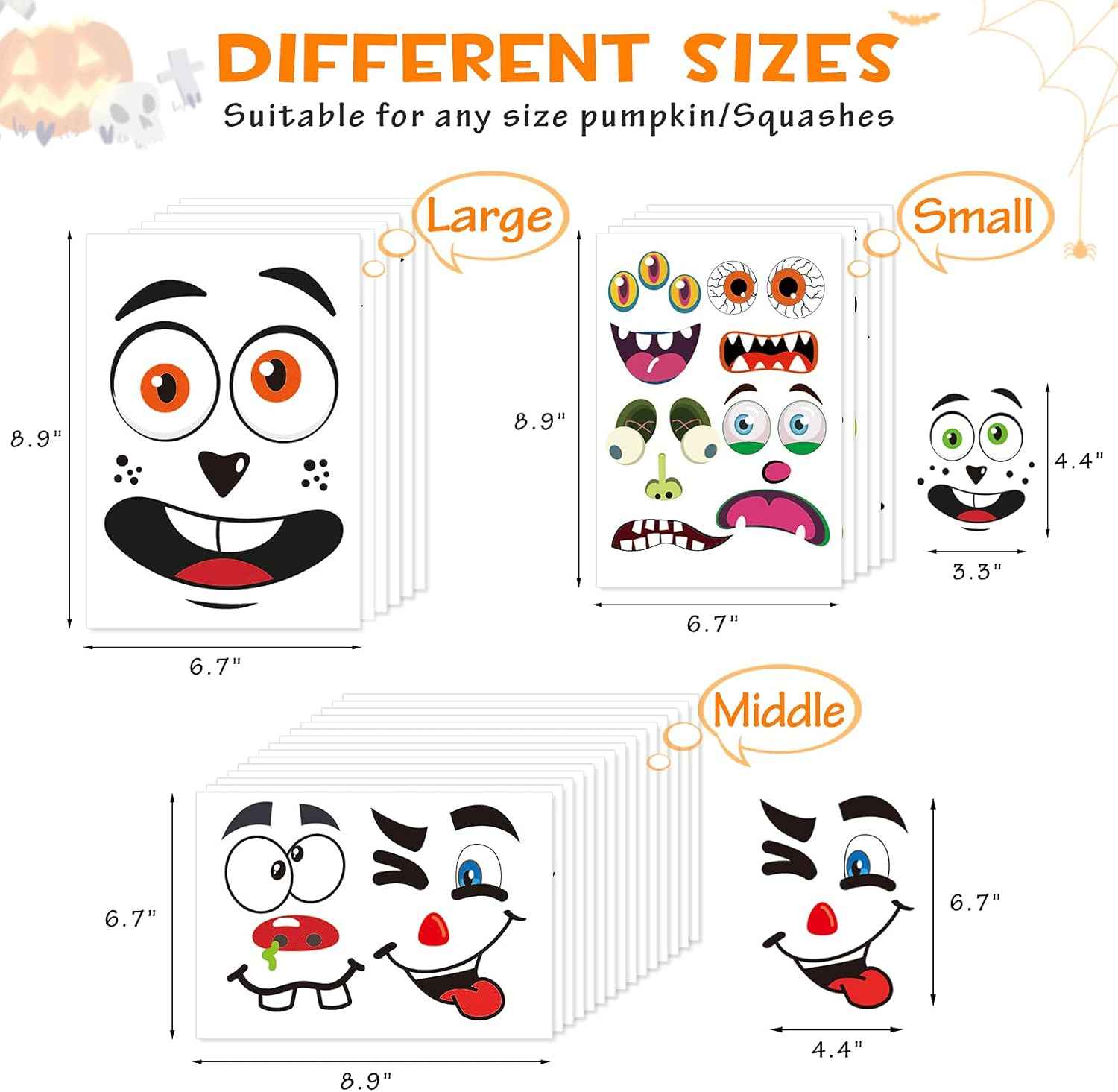 BainGsek 56 Funny Pumpkin Stickers for Kids – No-Knife Decorating Activity for Family Halloween and School Parties