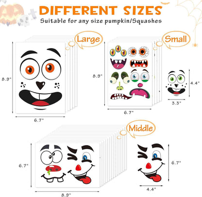 BainGsek 56 Funny Pumpkin Stickers for Kids – No-Knife Decorating Activity for Family Halloween and School Parties