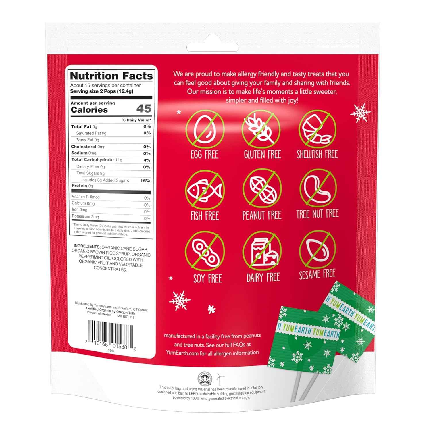 YumEarth Organic Candy Cane Lollipops - Thoughtful Housewarming Gift for Her, Allergy Friendly Holiday Candy, 30 Count Box