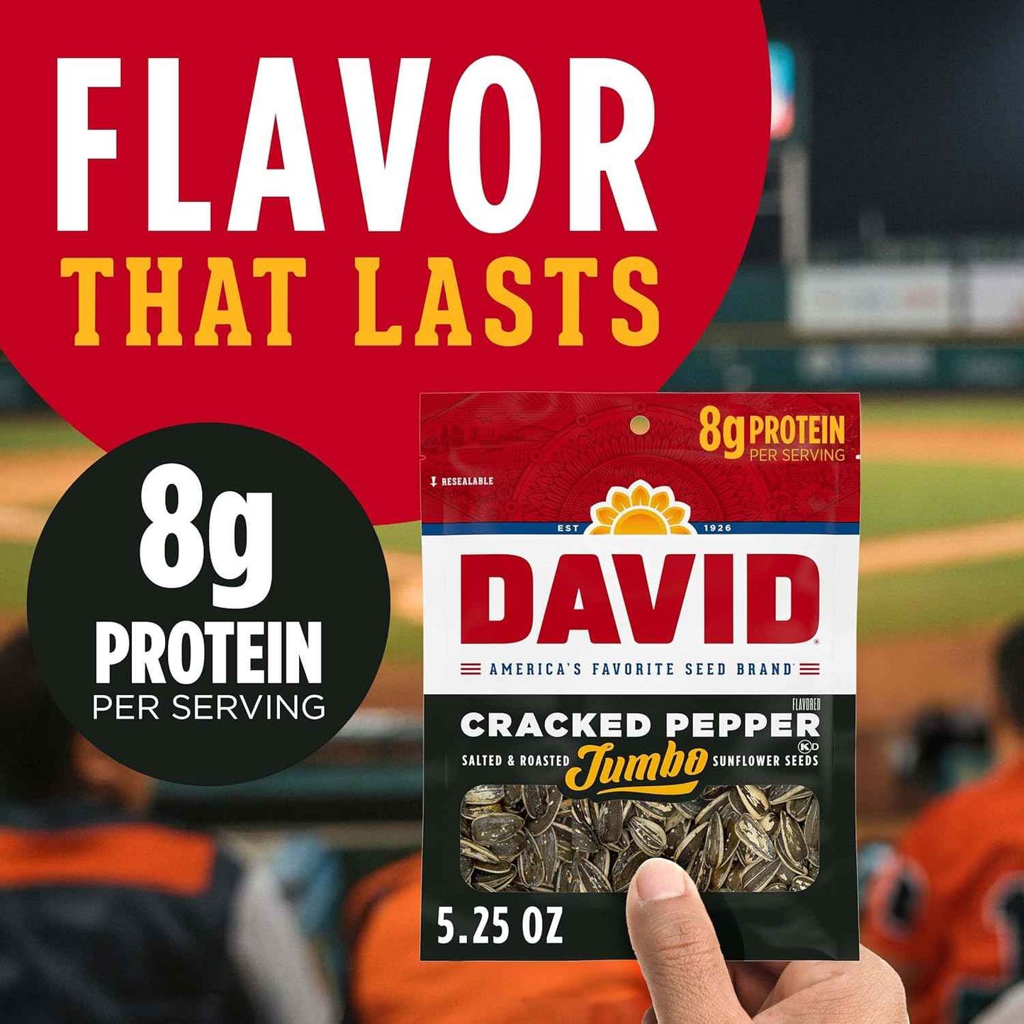 DAVID Cracked Pepper Jumbo Sunflower Seeds – Dugout and Bleacher Snack for Youth Baseball Players and Their Families, 5.25 oz