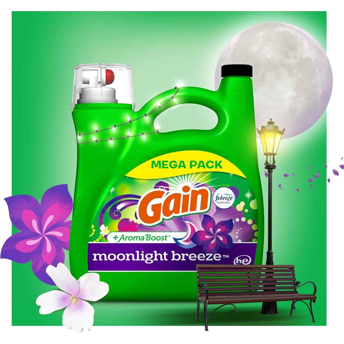 Gain Moonlight Breeze Laundry Detergent with Odor Defense – Practical Housewarming Gift for Her, Bulk 177 fl oz, 134 Loads