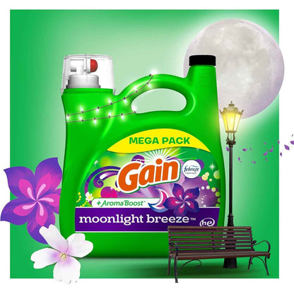 Gain Moonlight Breeze Laundry Detergent with Odor Defense – Practical Housewarming Gift for Her, Bulk 177 fl oz, 134 Loads