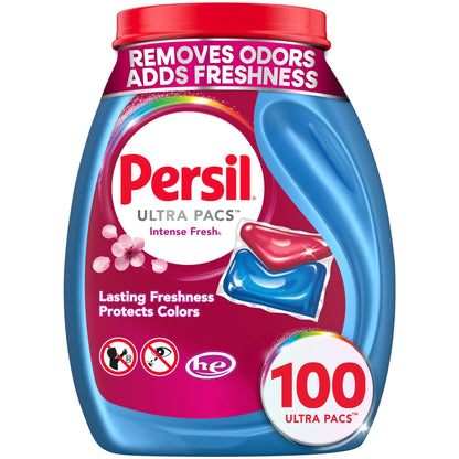 Persil Ultra Pacs Intense Fresh Laundry Detergent – Quick Cold-Wash Solution for In-Unit Laundry Closet, Productivity-Focused Stain Removal 100 Count