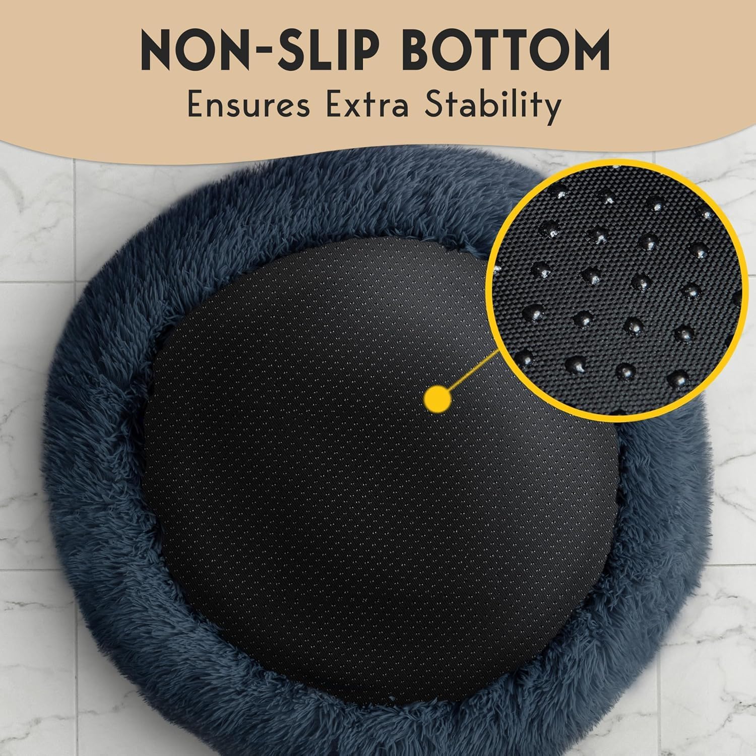 PetJett Calming Donut Dog Bed Medium – Faux Fur Round Pet Bed in Dark Grey, Modern Living Room & Bedroom Decor Accent