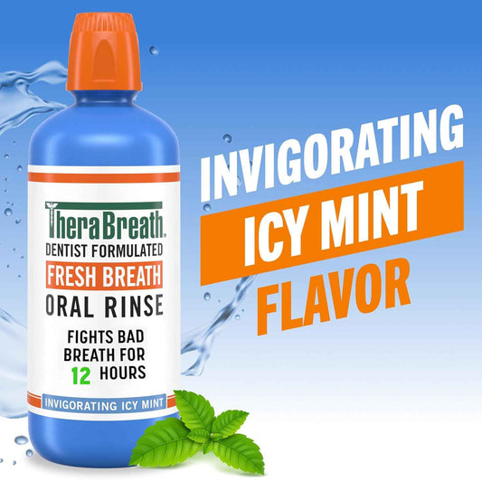 TheraBreath Fresh Breath Oral Rinse – Mindful Morning Wellness Ritual, Alcohol-Free Invigorating Icy Mint for Sensitive Mouths