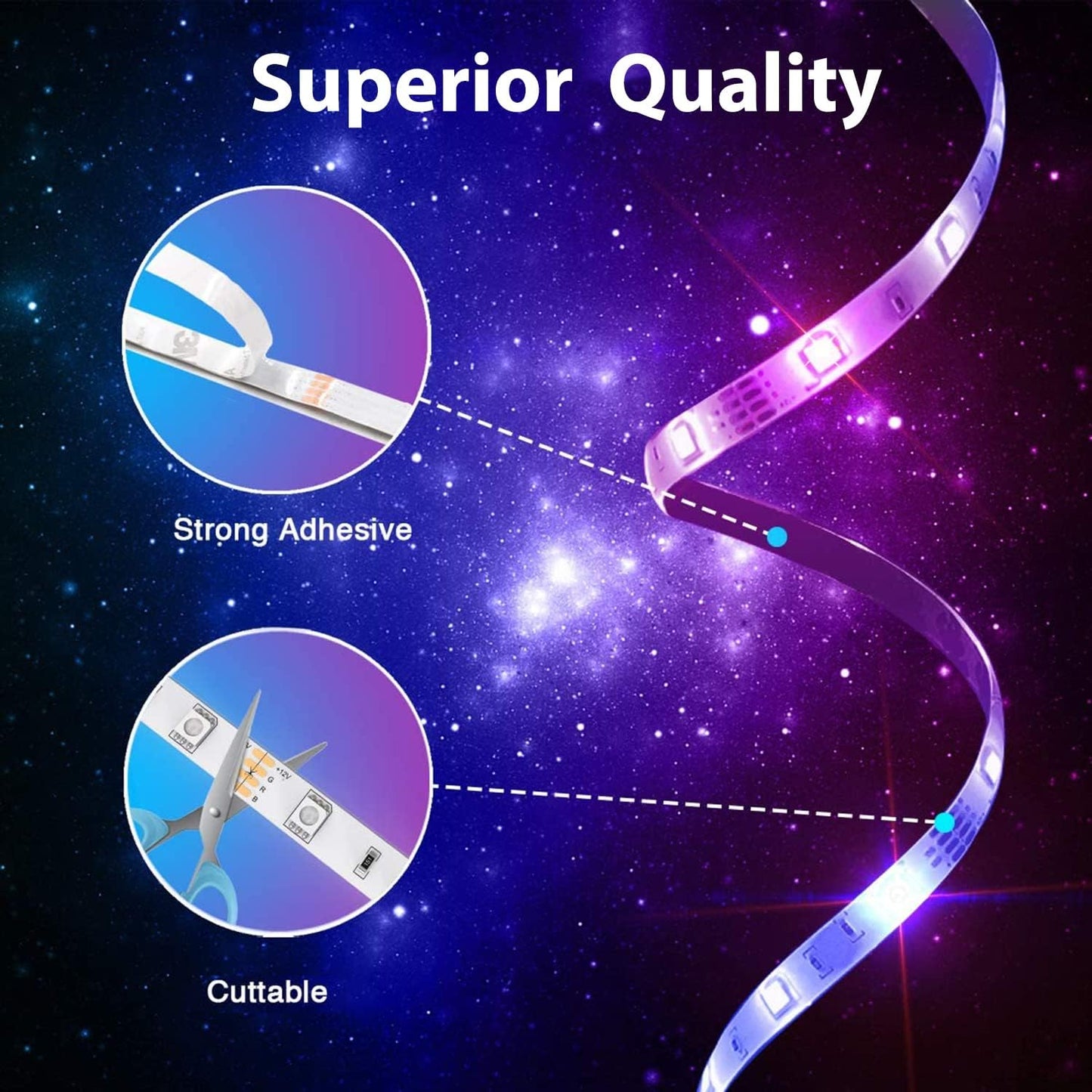 PHOPOLLO Bluetooth LED Strip Lights – Relaxing Bedroom Mood Lighting with Headache Relief Colors
