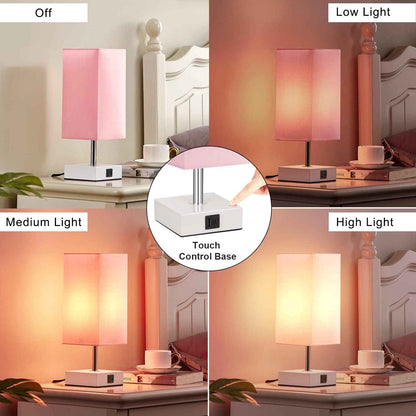Ambimall Pink Touch Lamp – Cozy Housewarming Gift for Her, Bedside Nightstand Lamp with USB A and USB C Ports