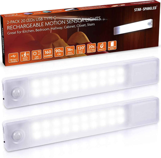 STAR-SPANGLED Under Cabinet Lighting Rechargeable, Wireless No Drill Lighting for Clean Scandinavian Spaces, 2 Pack