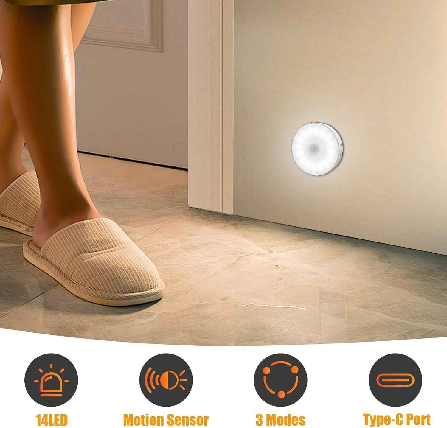 LuminBeam Warm White Motion Light – Cozy Ambient Lighting for Living Room and Bedroom, Rechargeable