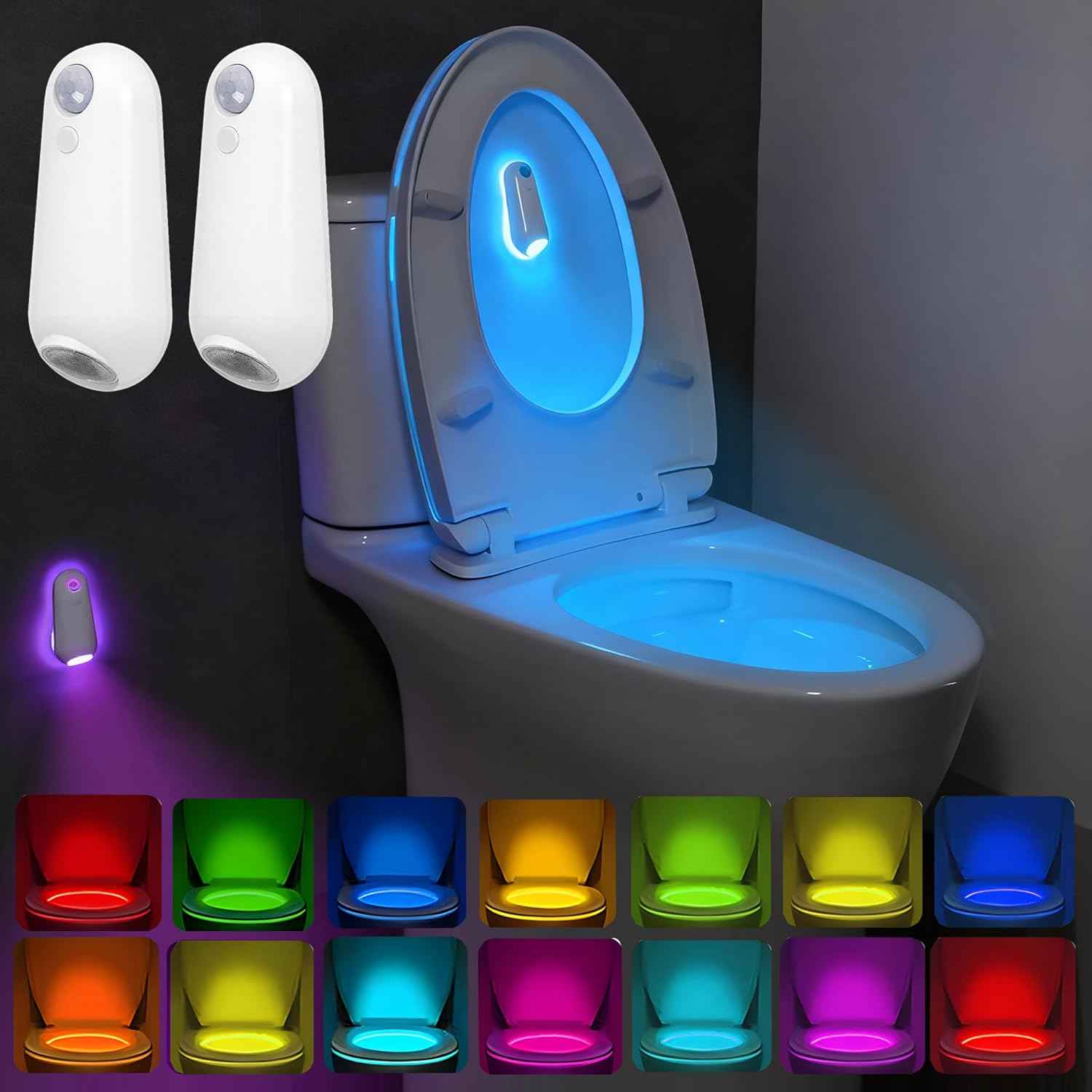 Toilet Night Light 8 Color Modes – Stylish Bathroom Accent Light, Motion Sensor Rechargeable LED