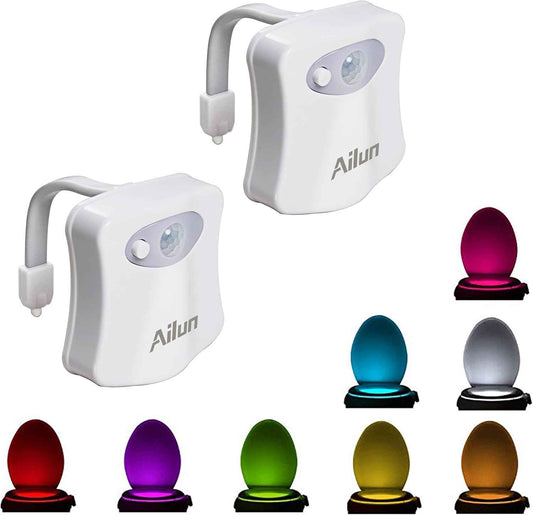 Ailun Toilet Night Light 2-Pack – 8 Color Changing LED Bowl Light for Decorative Guest Bathroom and Powder Room Ambiance