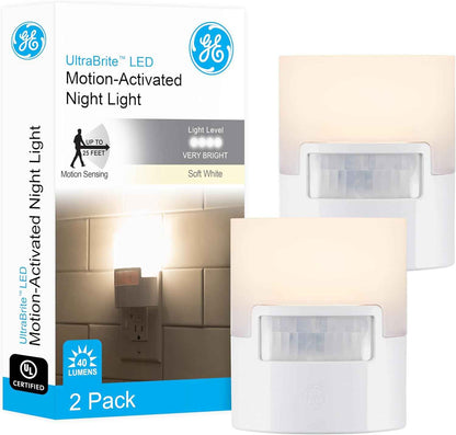 GE LED Motion Night Light – 25ft Detection for Safer Hallways and Stairways, 2 Pack