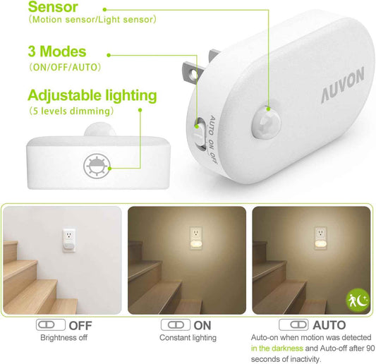 AUVON Plug in LED Night Light – Fire Resistant Casing with Dusk to Dawn Sensor for Stairs, Garage and Elderly Safe Pathways