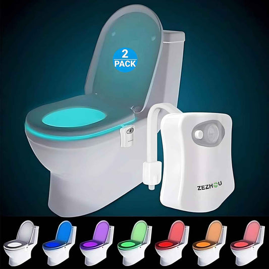 ZEZHOU Toilet Night Light 2 Pack – Modern Bathroom Decor Gadget, 8 Color Changing LED for Master En Suite and Guest Bathroom