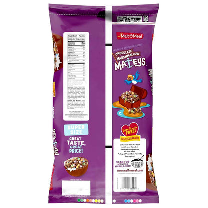 Malt-O-Meal Chocolate Marshmallow Mateys – Safe After-School Snack for Picky Eaters, No-Nut Pantry Cereal in 30 oz Bag