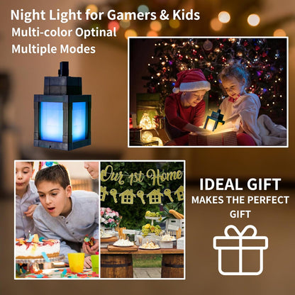 Pixelated Lantern Night Light - Modern RGB Accent Lamp for Living Room Aesthetic, Dimmable Mood Light with Remote