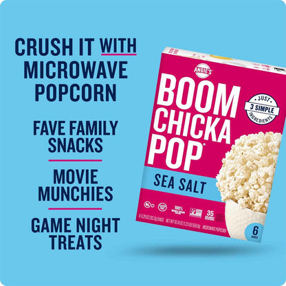 Angie's BOOMCHICKAPOP Sea Salt Popcorn, 3.29 oz Bags – Pre-Portioned Lunchbox Add-In for Busy Parents