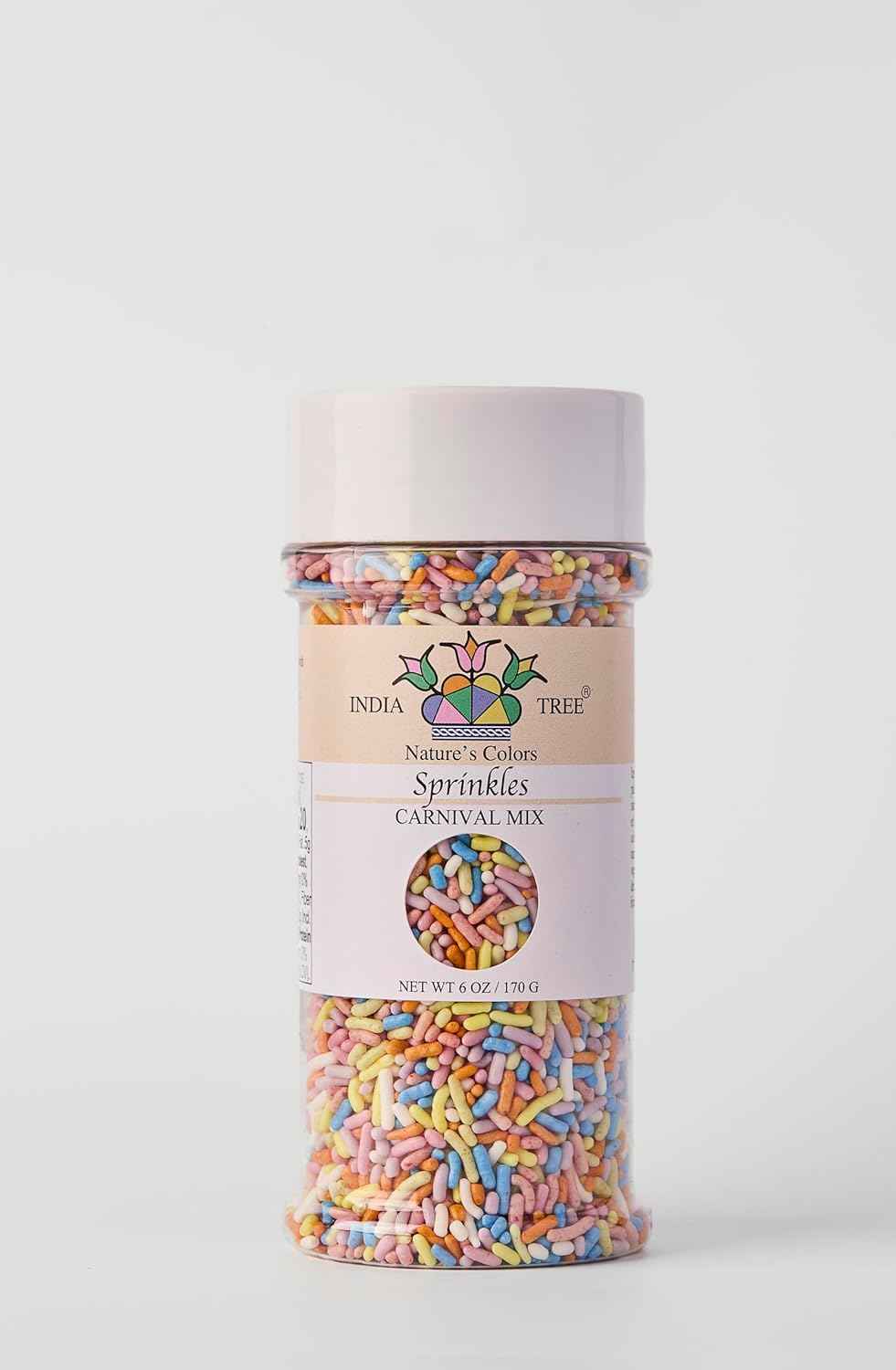 India Tree Nature's Colors Pastel Rainbow Sprinkles – Thoughtful Gift for Allergy-Conscious Bakers, 6 oz Jar
